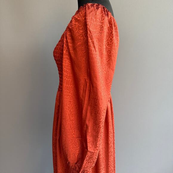 Wrangler Retro Shine Smoked Bodice Dress - orange - rust - silky - midi - size S - Picture 5 of 14